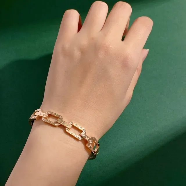 Gold Silver Chain-Link Bangle Monogram-Engraved Bracelet 3