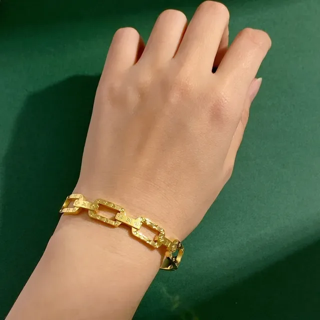 Gold Silver Chain-Link Bangle Monogram-Engraved Bracelet 4