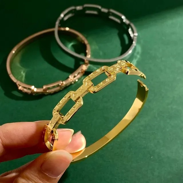Gold Silver Chain-Link Bangle Monogram-Engraved Bracelet 5