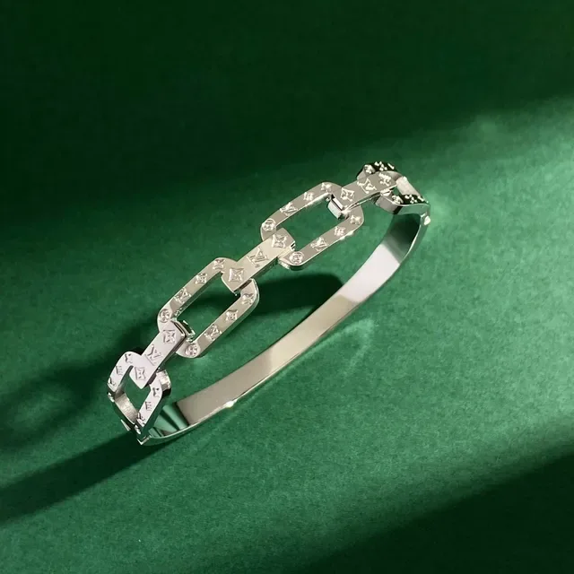 Gold Silver Chain-Link Bangle Monogram-Engraved Bracelet 8