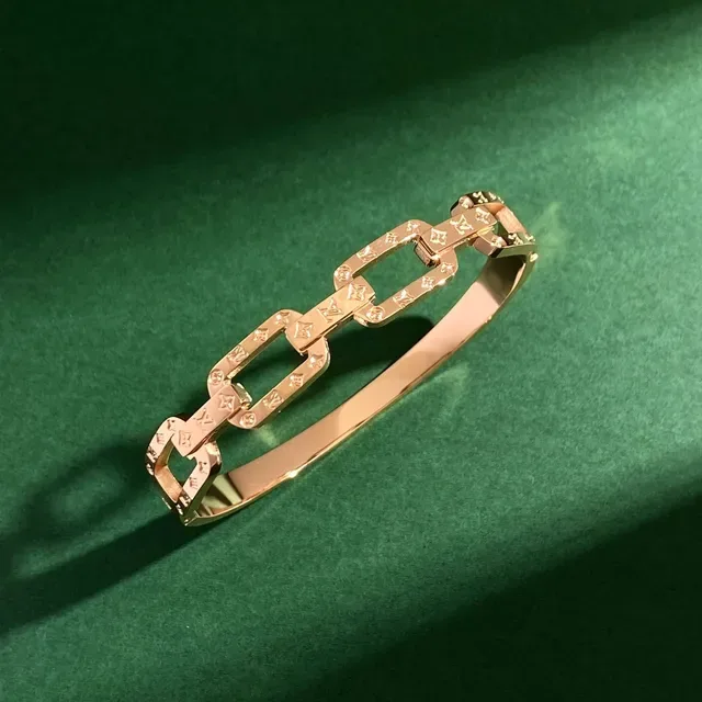 Gold Silver Chain-Link Bangle Monogram-Engraved Bracelet 9