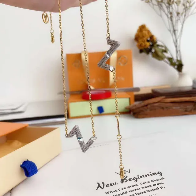 Gold Silver Chain Pavé-Set Zigzag Pendant Necklace 4