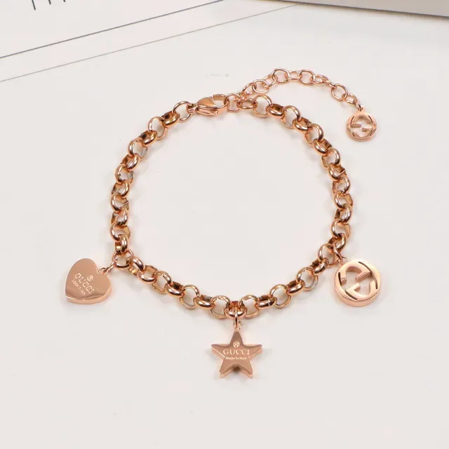 Gold Silver Chunky Oval-Link Chain Dangling Heart Charm Bracelet 2