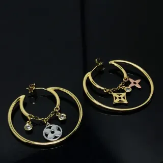 Gold Silver Double-Hoop Dangling Logo Charms Earrings