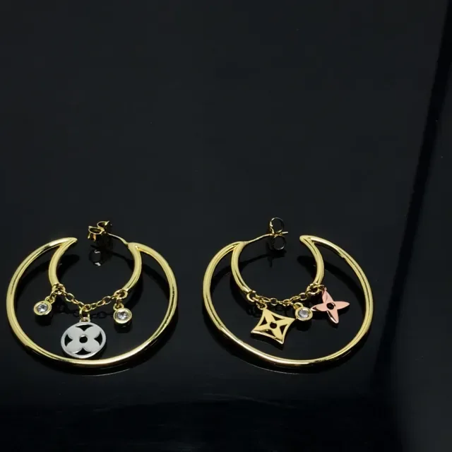 Gold Silver Double-Hoop Dangling Logo Charms Earrings 2