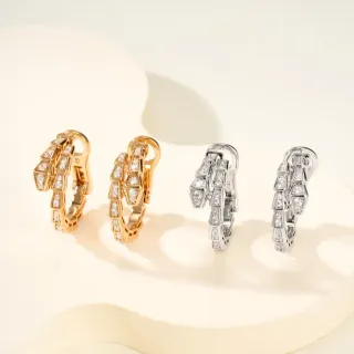 Gold Silver Geometric Segmented Hoops Pavé-Set Clear Stones Earrings