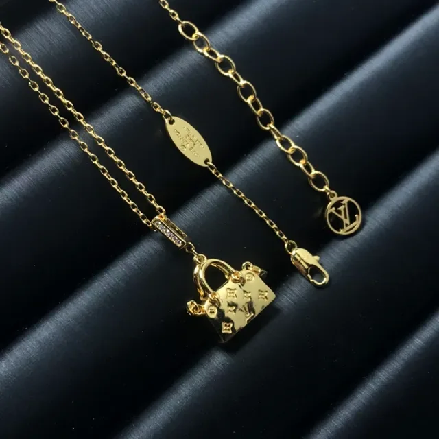 Gold Silver Lock-Shaped Pendant Pavé Crystal Bail Necklace 2