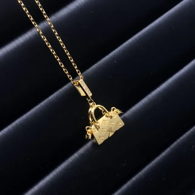 Gold Silver Lock-Shaped Pendant Pavé Crystal Bail Necklace 3