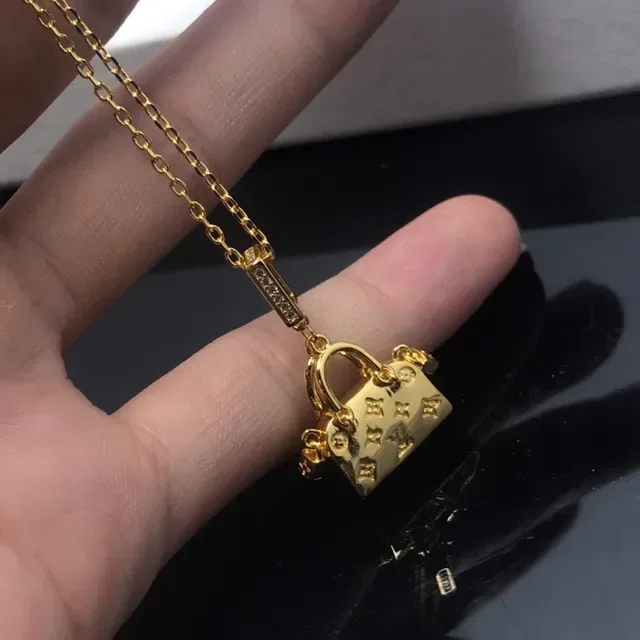 Gold Silver Lock-Shaped Pendant Pavé Crystal Bail Necklace 4