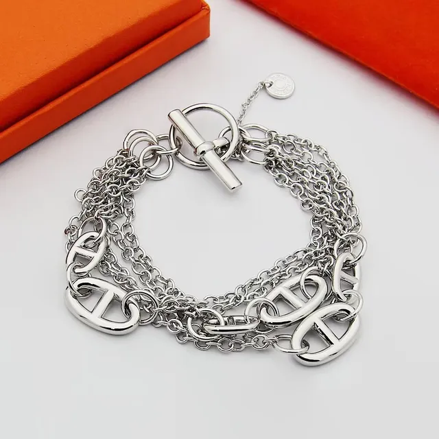 Gold Silver Multi-Chain Toggle Clasp Bracelet 3