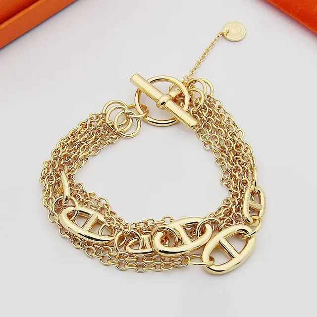 Gold Silver Multi-Chain Toggle Clasp Bracelet 4