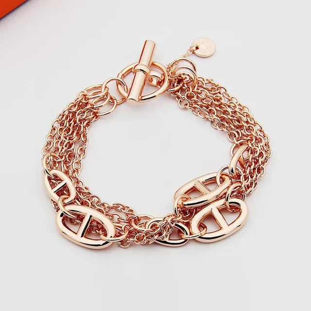 Gold Silver Multi-Chain Toggle Clasp Bracelet 5