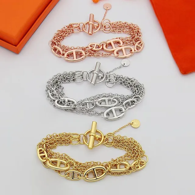 Gold Silver Multi-Chain Toggle Clasp Bracelet 7