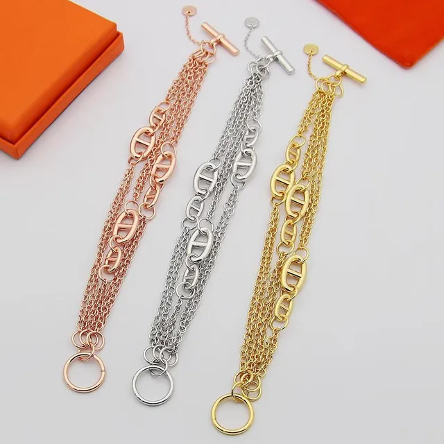 Gold Silver Multi-Chain Toggle Clasp Bracelet 8