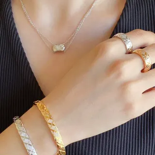 金银色绗缝钻石切割图案 Pavé-Set 透明宝石项链