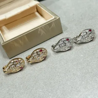 Gold Silver Snake-Head Motif Pavé-Set Clear Stones Ring