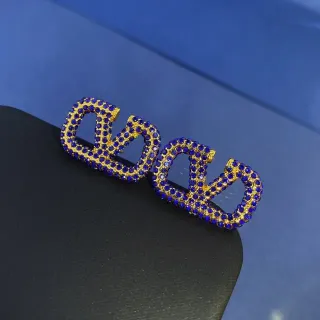 Gold-Tone and Royal Blue Crystal Pavé Geometric Earrings