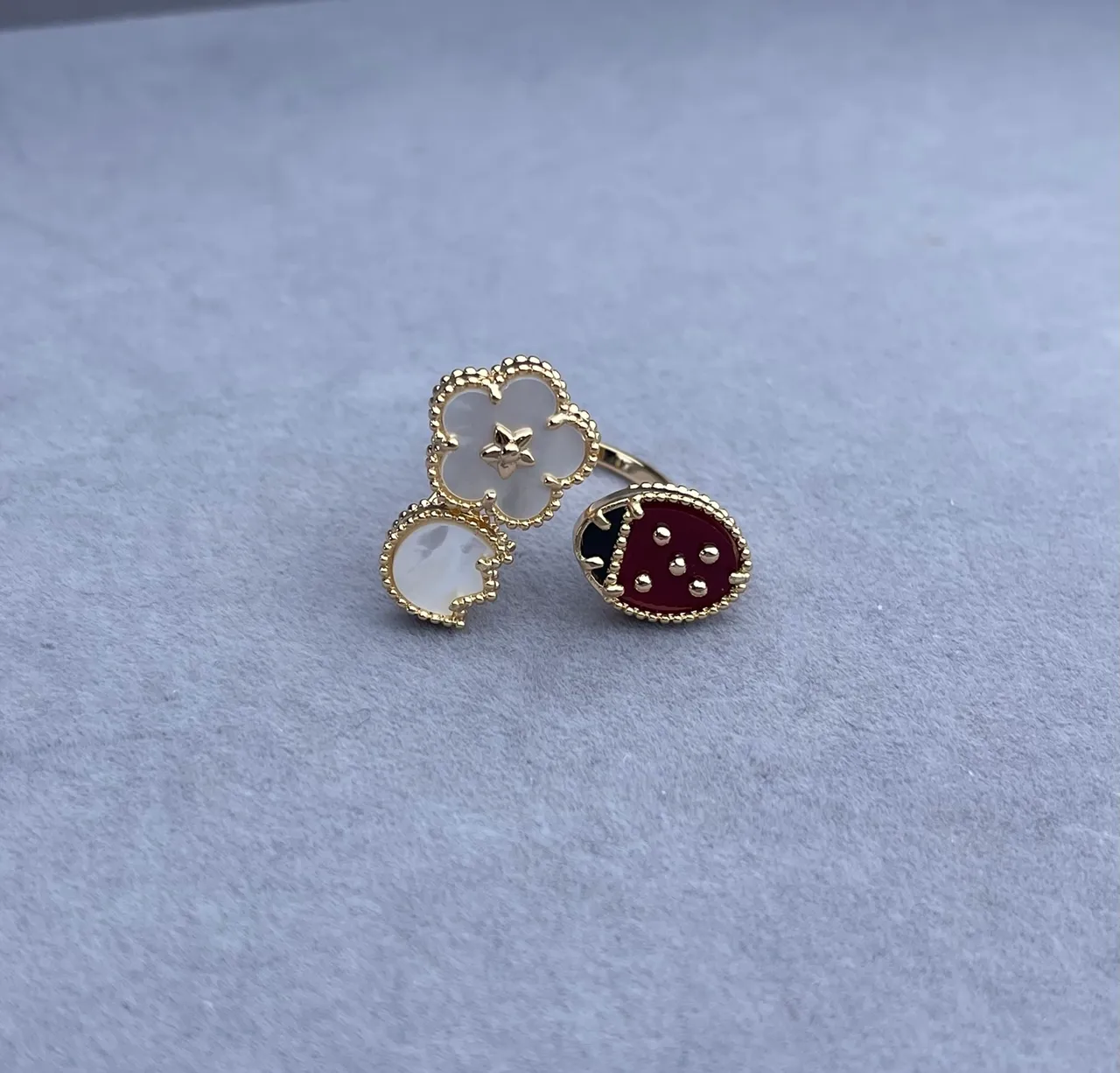 Gold-Tone Asymmetrical Clover and Enamel Ladybug Ring 3