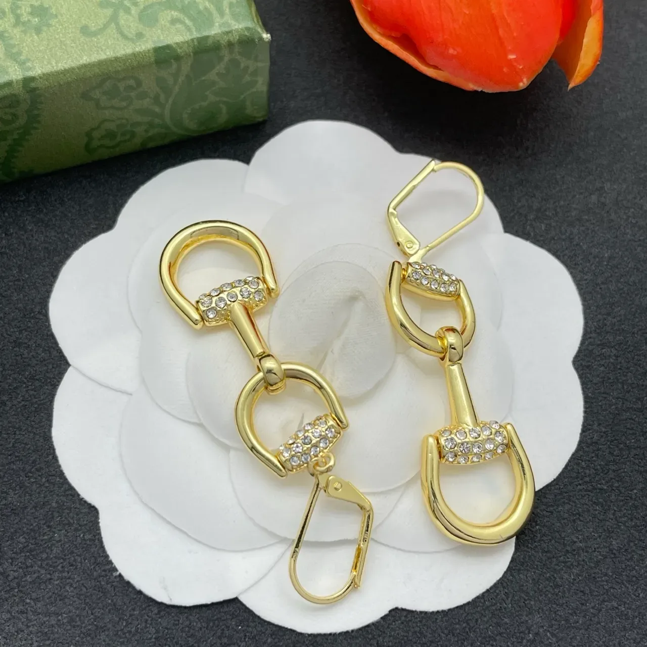 Gold-Tone Crystal Snaffle-Bit Lever-Back Earrings 5