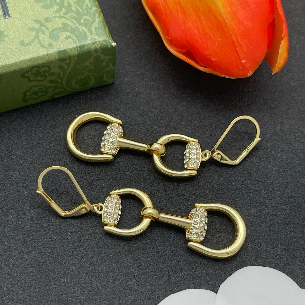 Gold-Tone Crystal Snaffle-Bit Lever-Back Earrings 6