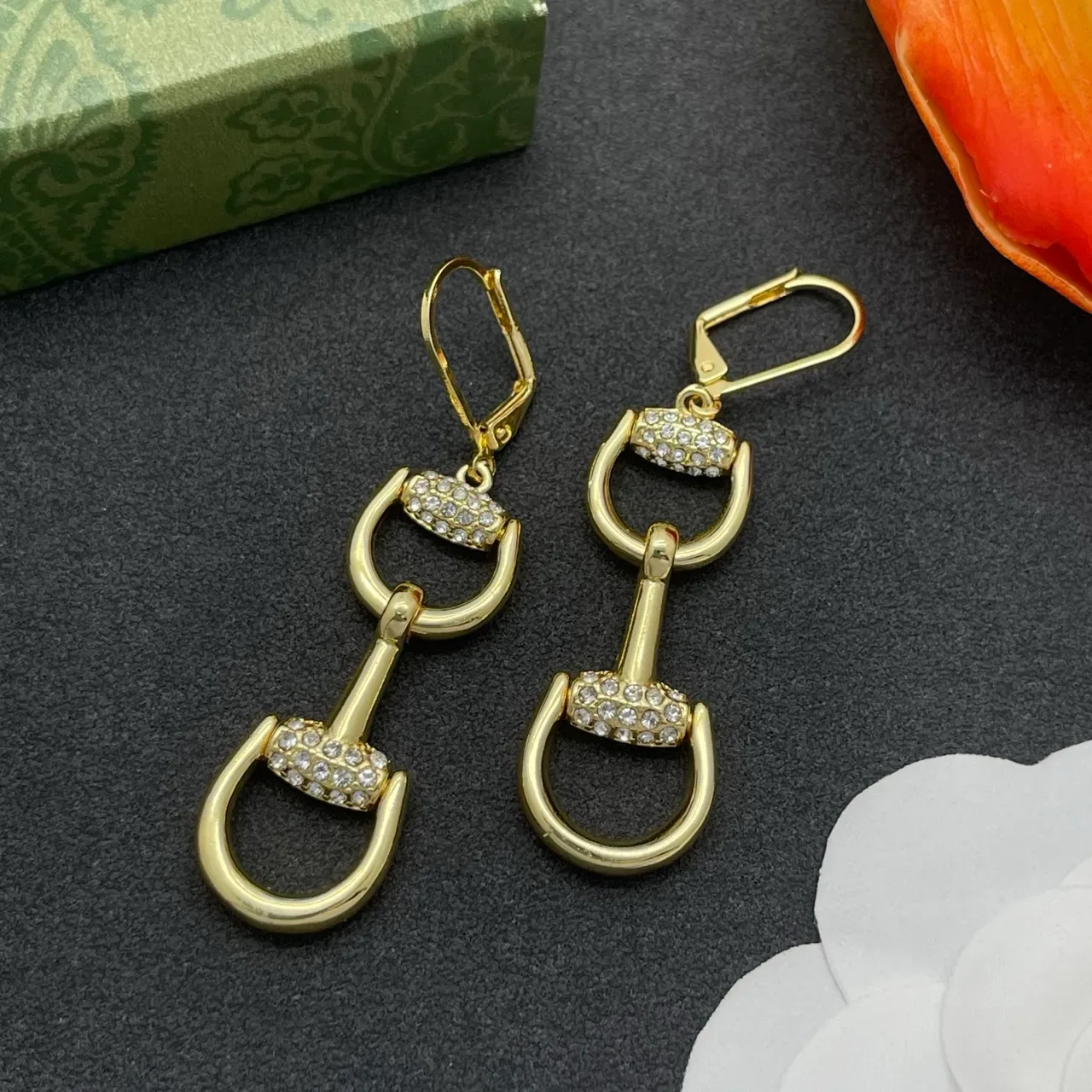 Gold-Tone Crystal Snaffle-Bit Lever-Back Earrings 7