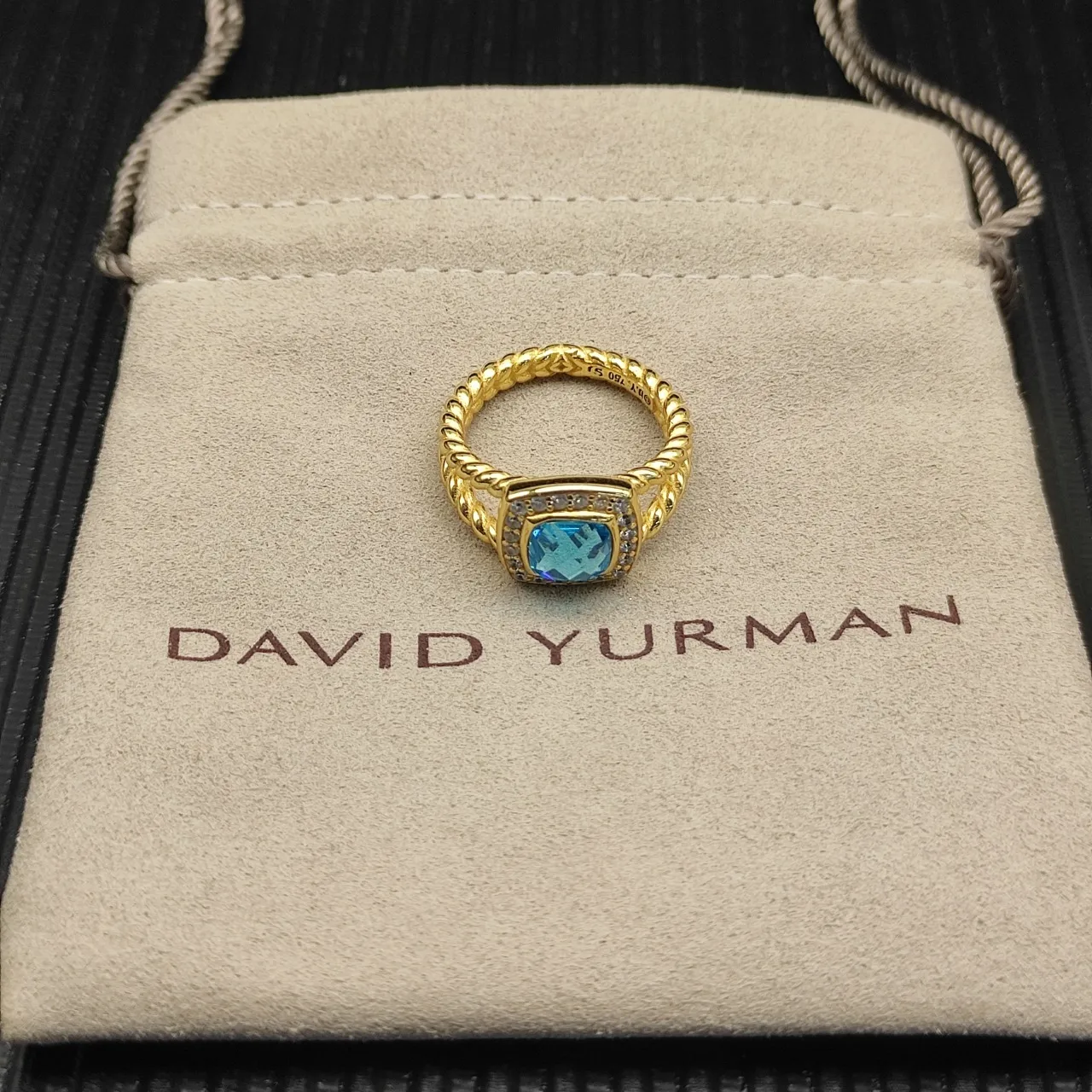 Gold-Tone Cushion-Cut Blue Gemstone Halo Ring 5