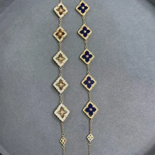 Gold-Tone Enamel and Pavé Diamond-Shaped Floral Drop Earrings