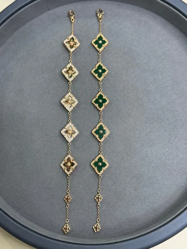 Gold-Tone Enamel and Pavé Diamond-Shaped Floral Drop Earrings 2