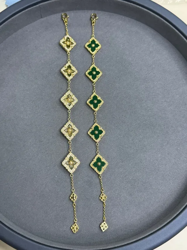 Gold-Tone Enamel and Pavé Diamond-Shaped Floral Drop Earrings 3