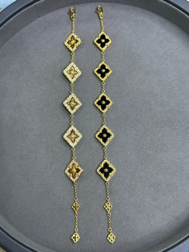 Gold-Tone Enamel and Pavé Diamond-Shaped Floral Drop Earrings 4