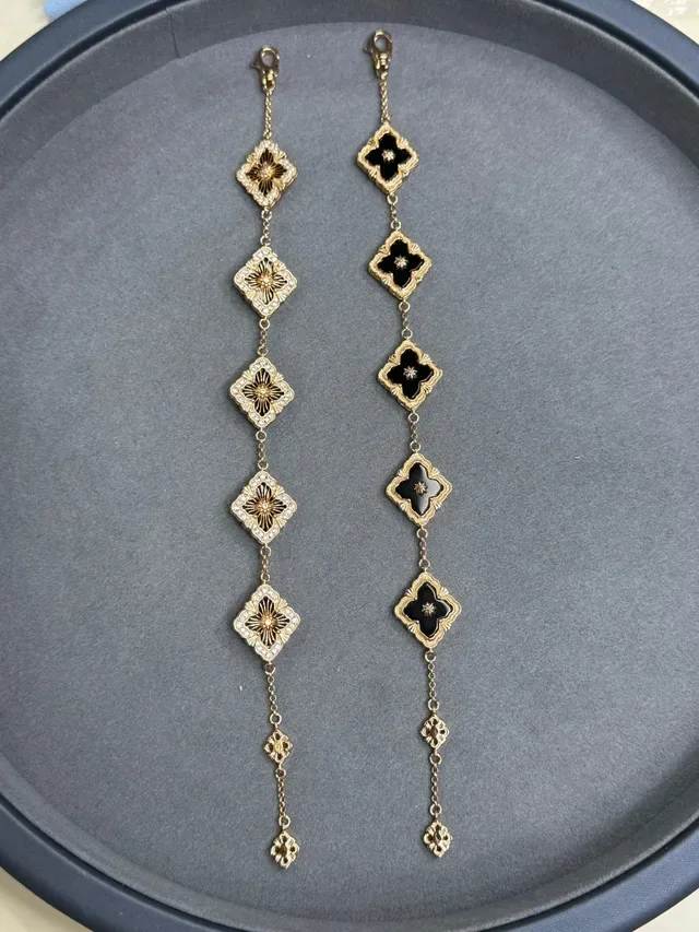 Gold-Tone Enamel and Pavé Diamond-Shaped Floral Drop Earrings 5