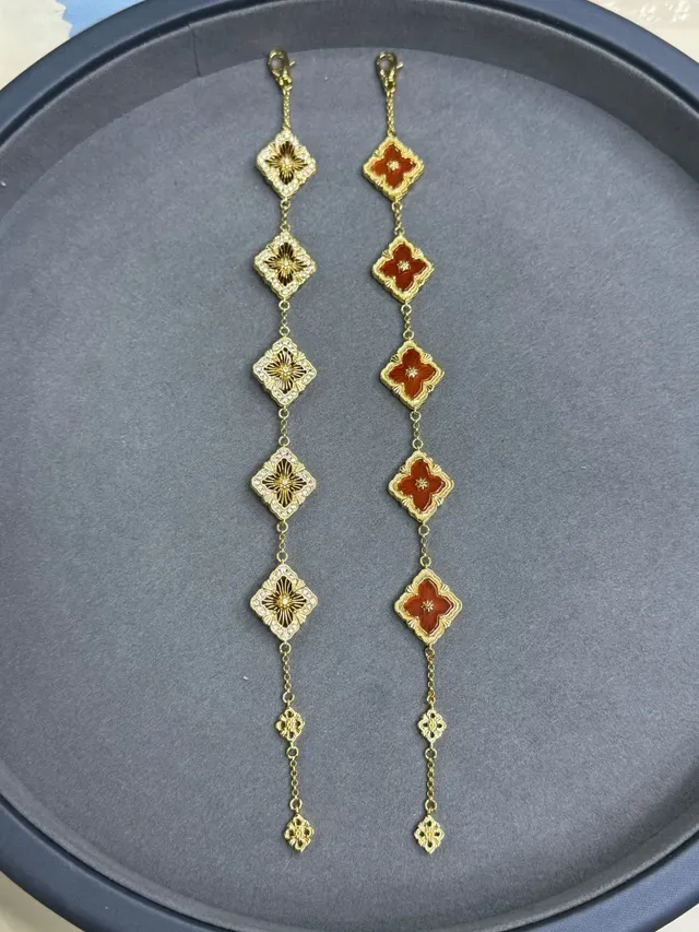 Gold-Tone Enamel and Pavé Diamond-Shaped Floral Drop Earrings 6