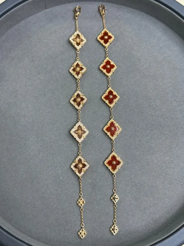 Gold-Tone Enamel and Pavé Diamond-Shaped Floral Drop Earrings 7
