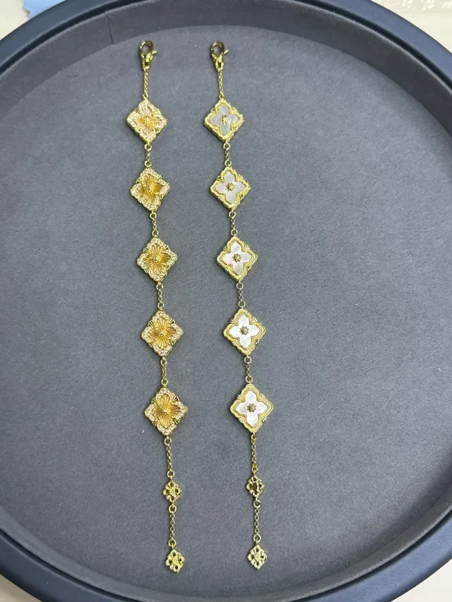 Gold-Tone Enamel and Pavé Diamond-Shaped Floral Drop Earrings 8