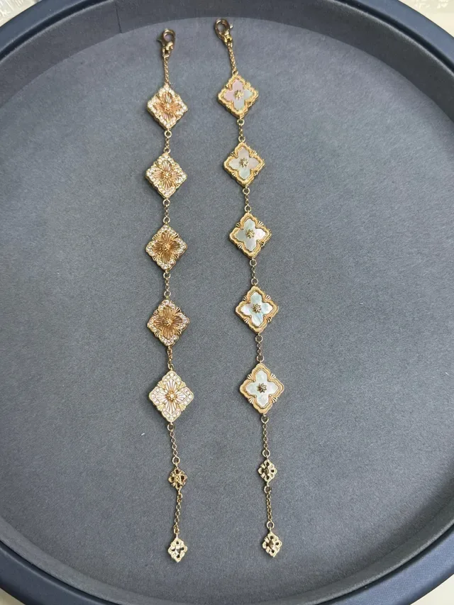 Gold-Tone Enamel and Pavé Diamond-Shaped Floral Drop Earrings 9