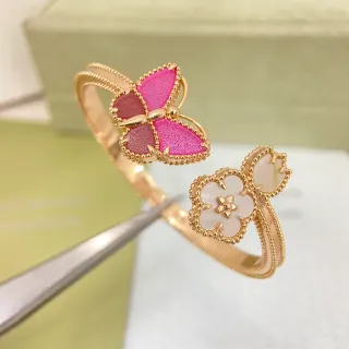 Gold-Tone Enamel Butterfly and Floral Open Bangle Rings