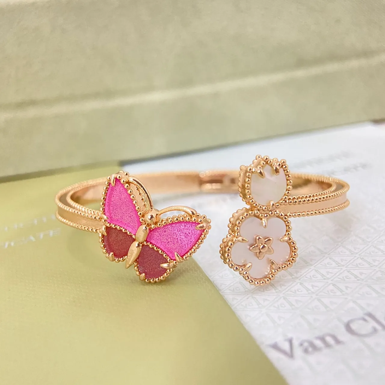 Gold-Tone Enamel Butterfly and Floral Open Bangle Rings 5