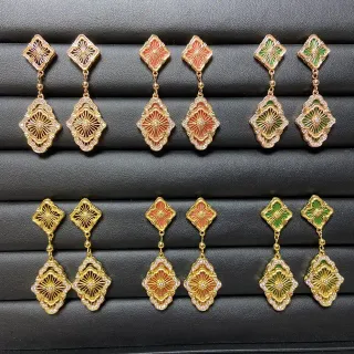 Gold-Tone Filigree Enamel Crystal Drop Earrings