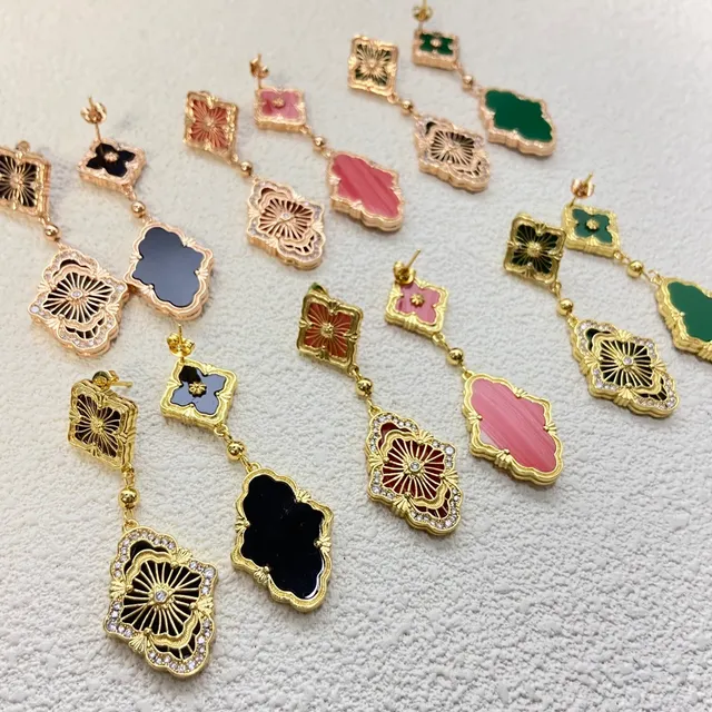 Gold-Tone Filigree Enamel Crystal Drop Earrings 2