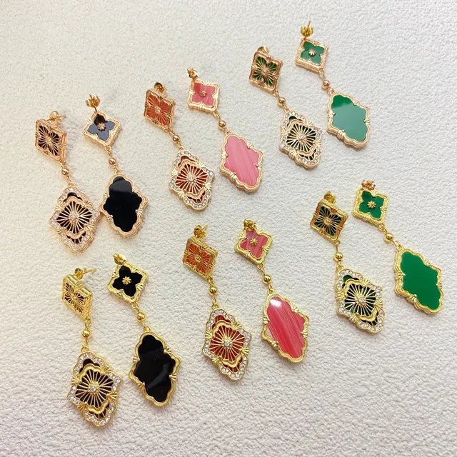 Gold-Tone Filigree Enamel Crystal Drop Earrings 3
