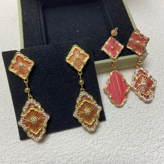Gold-Tone Filigree Enamel Crystal Drop Earrings 5