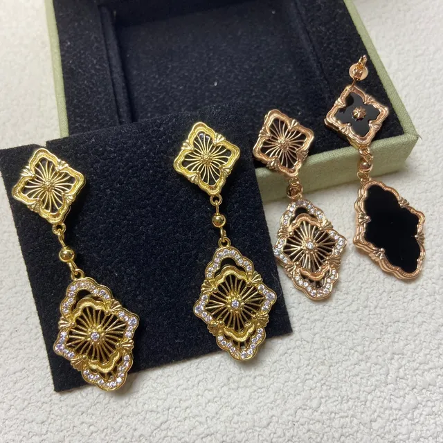 Gold-Tone Filigree Enamel Crystal Drop Earrings 6