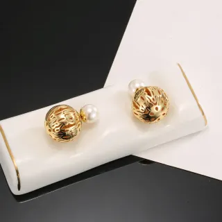 Gold-Tone Filigree Sphere Pearl Accent Earrings