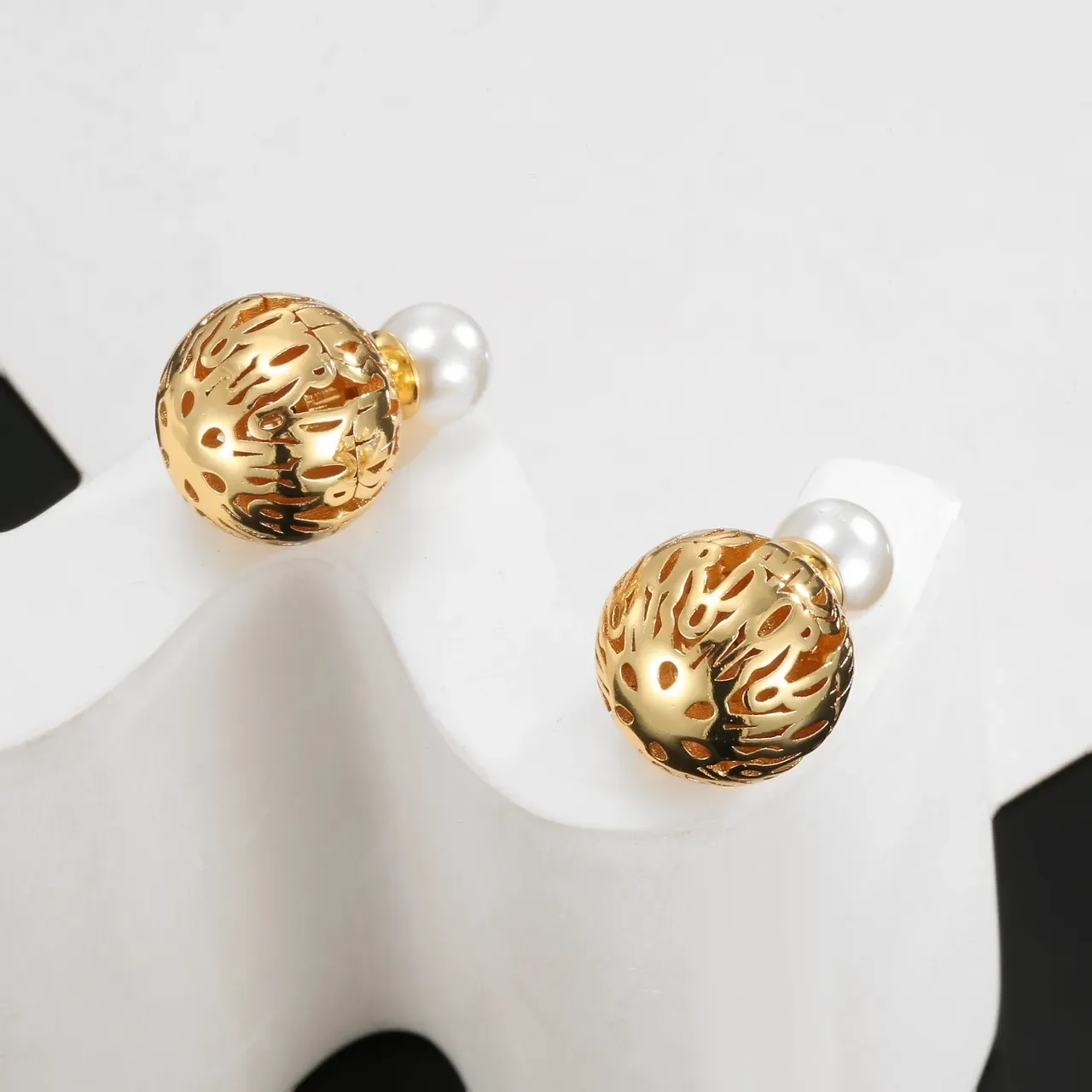 Gold-Tone Filigree Sphere Pearl Accent Earrings 2