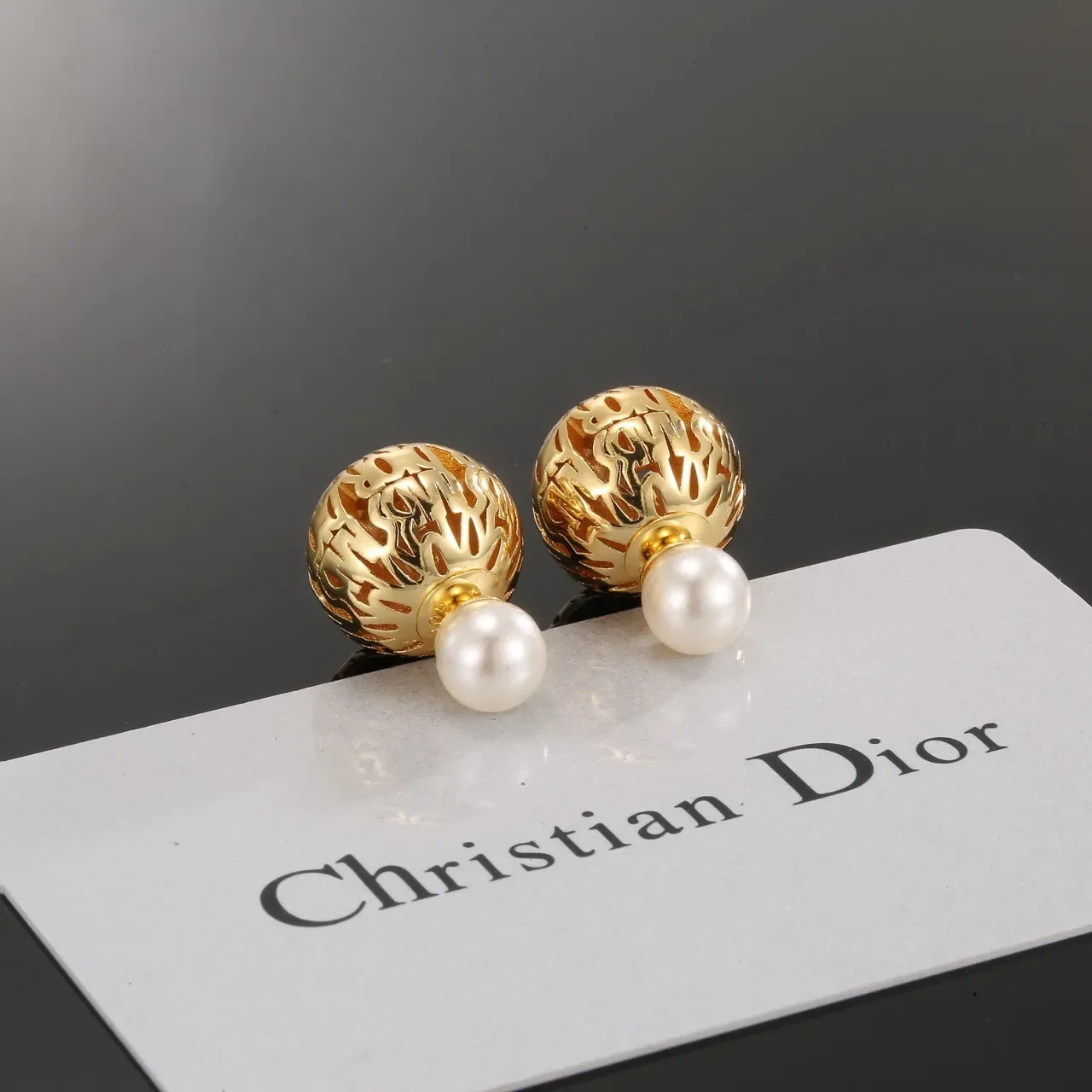 Gold-Tone Filigree Sphere Pearl Accent Earrings 4