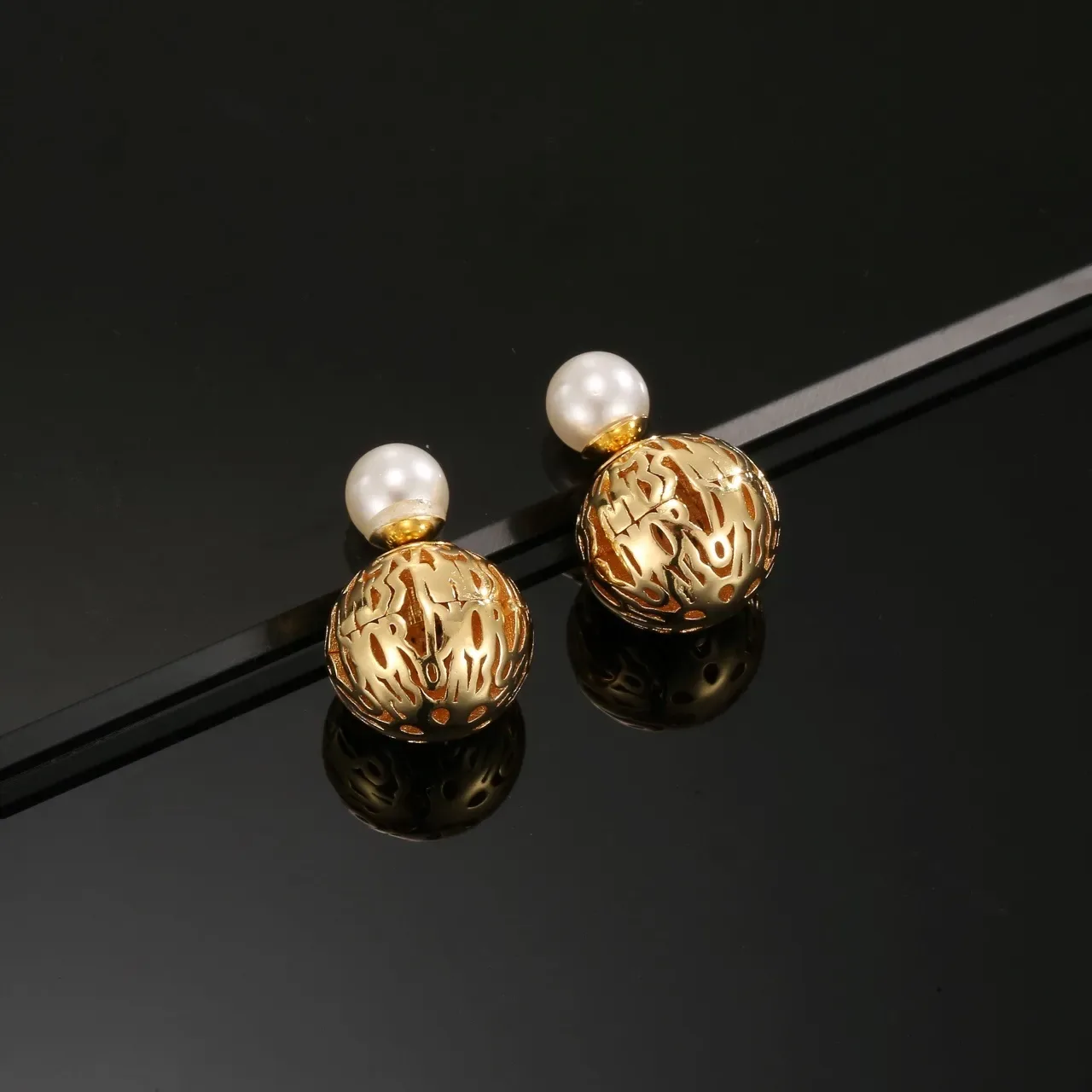 Gold-Tone Filigree Sphere Pearl Accent Earrings 6
