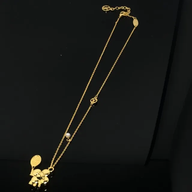 Gold-Tone Floral and Tennis Racket Charm Necklace 2