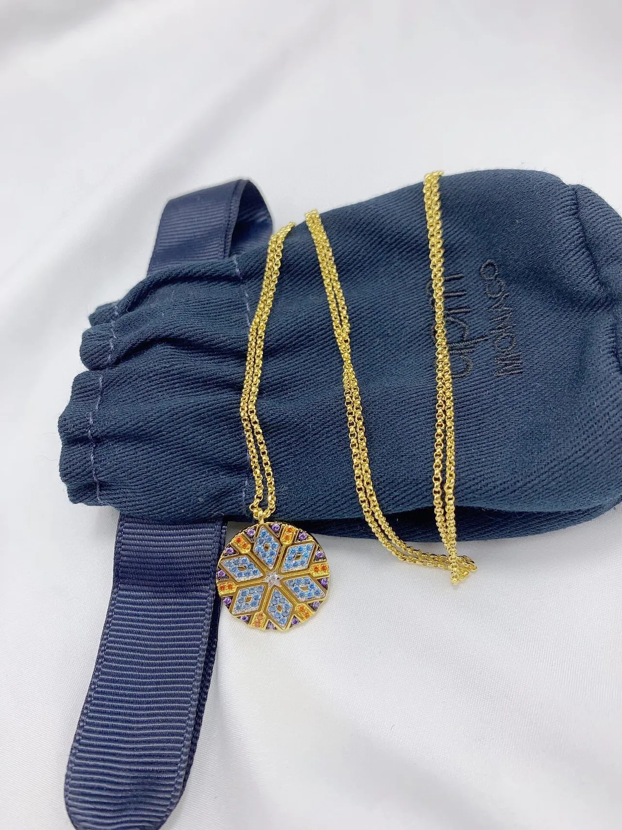 Gold-Tone Geometric Mosaic Pendant Necklace 7