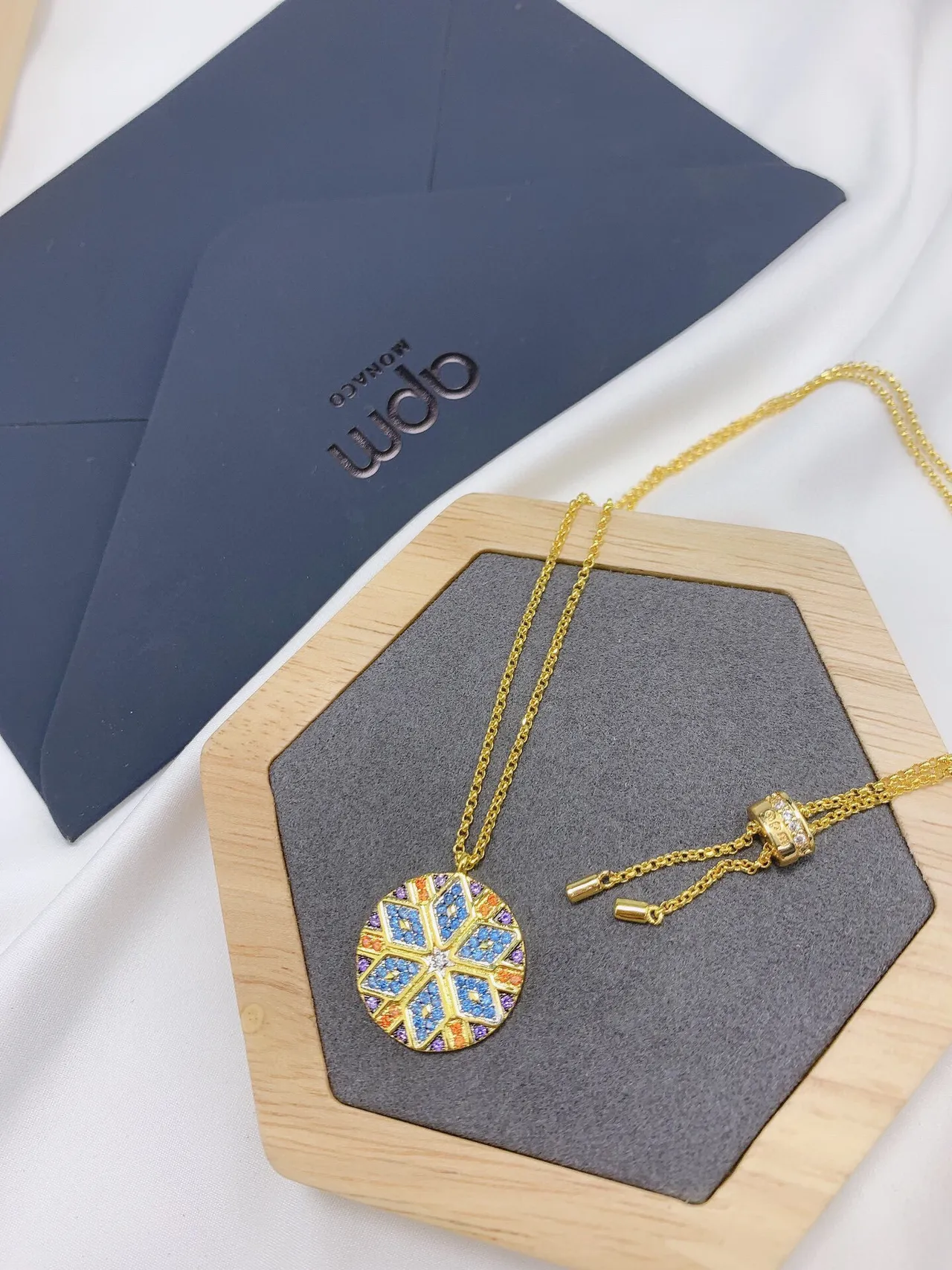 Gold-Tone Geometric Mosaic Pendant Necklace 6
