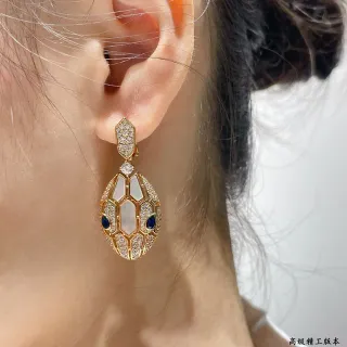 Gold-Tone Honeycomb Lattice Mother-of-Pearl and Blue Stone Pavé Earrings